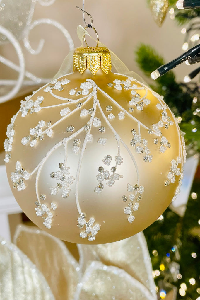 Pearl Delicate Winter Blossoms European Glass Ornaments, Set of 6