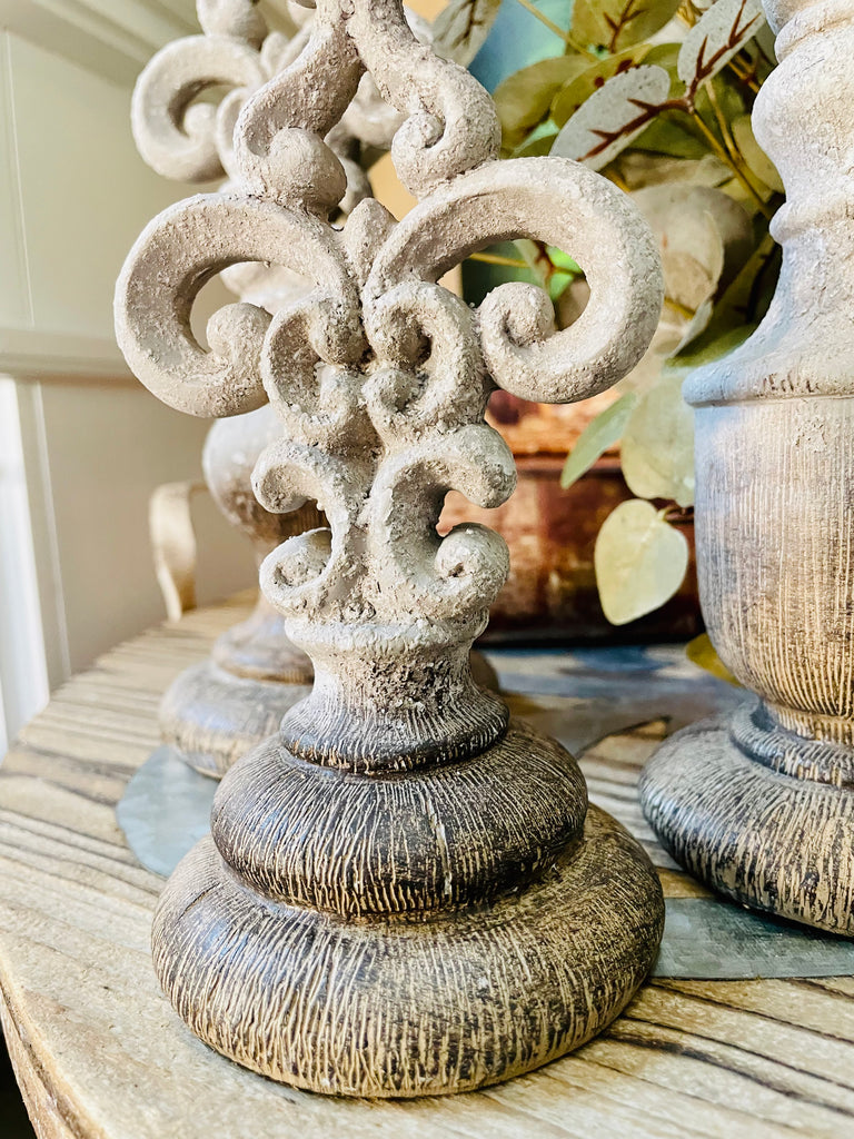 Set of 3 Gray Wash Taper Candleholders