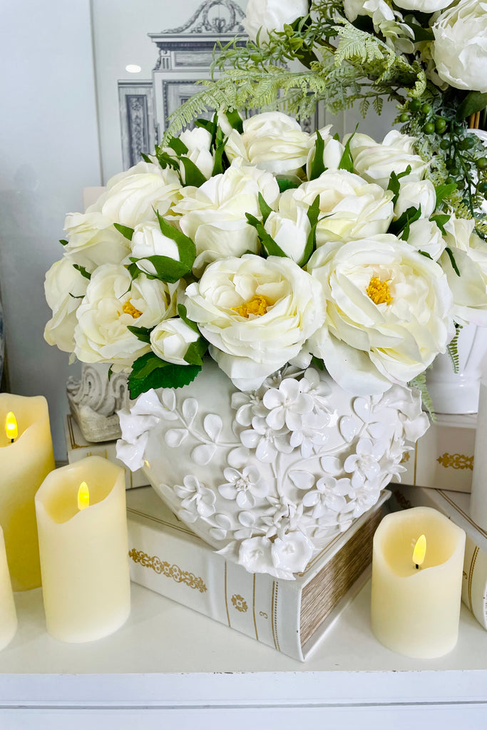 Set of 4 Grand White Rose Blooms and Bud Sprays