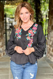 Embroidered Top with Sleeve Detail