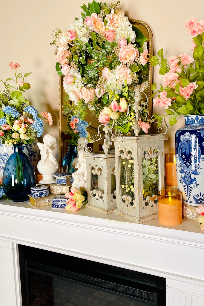 23" Light Blue Antiqued Lantern
