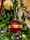 Burgundy and Gold Branches and Band European Glass Ornaments, Set of 6