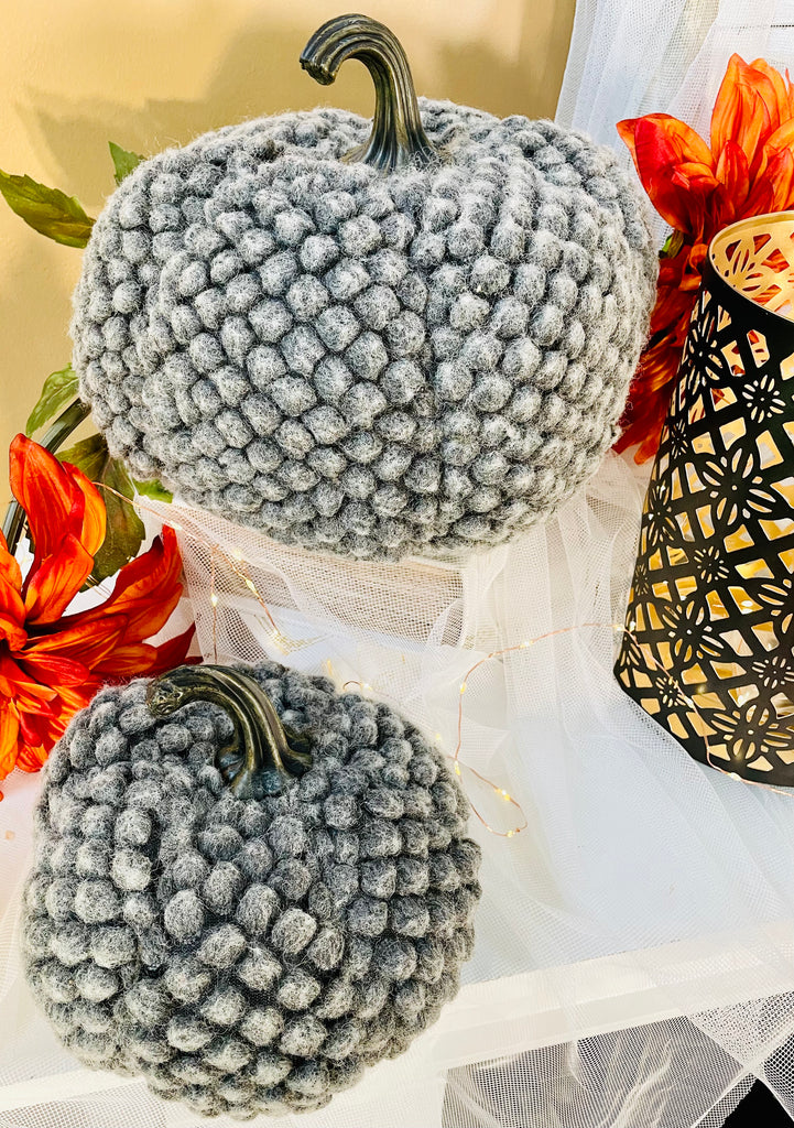 Gray Tufted Fabric Pumpkins