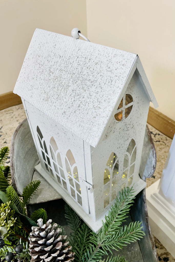 13.75" Iced Antique White House Lantern