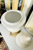 17.5 Inch White Ceramic Lidded Urn w/Unglazed Base