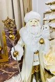 White & Gold Resin Santa w/Owl & Staff