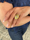 Designer Inspired Pave Cross Center Satin Oval Ring