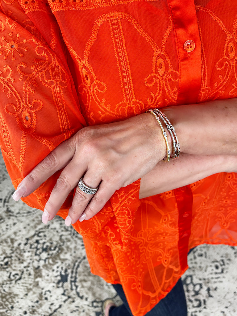 Baguette and Pave Station Bangle Bracelet