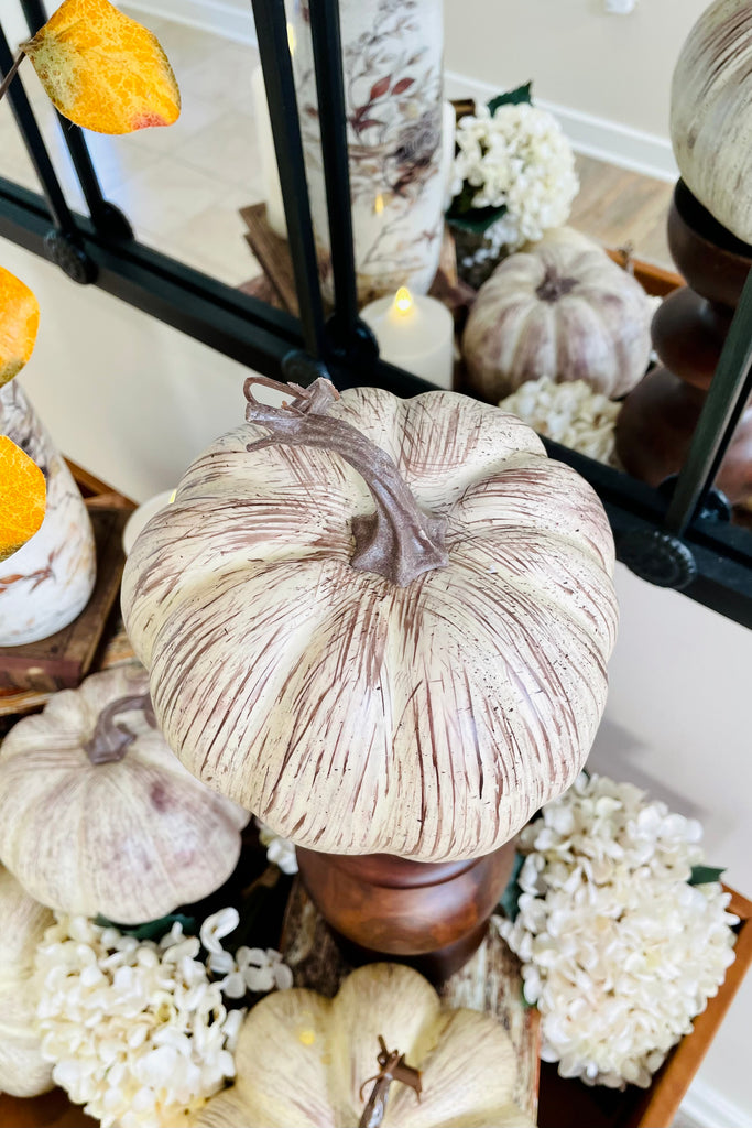 Cream Pumpkins W/Brown Speckles and Streaks, Set of 2