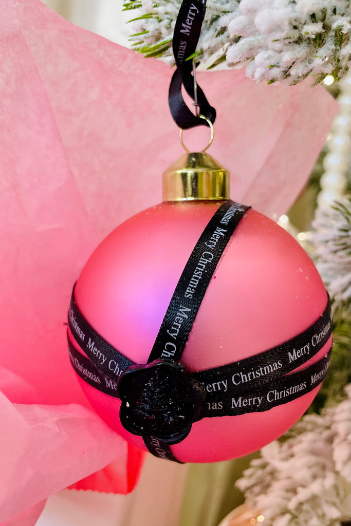 Satin Ribbon w/ Wax Stamped Glass Ornaments, 2 boxes of 2