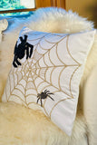 White Halloween Pillow w/Embroidered Spiders & Web