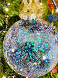 Night blue Sequin Glass Ornaments, Set of 6