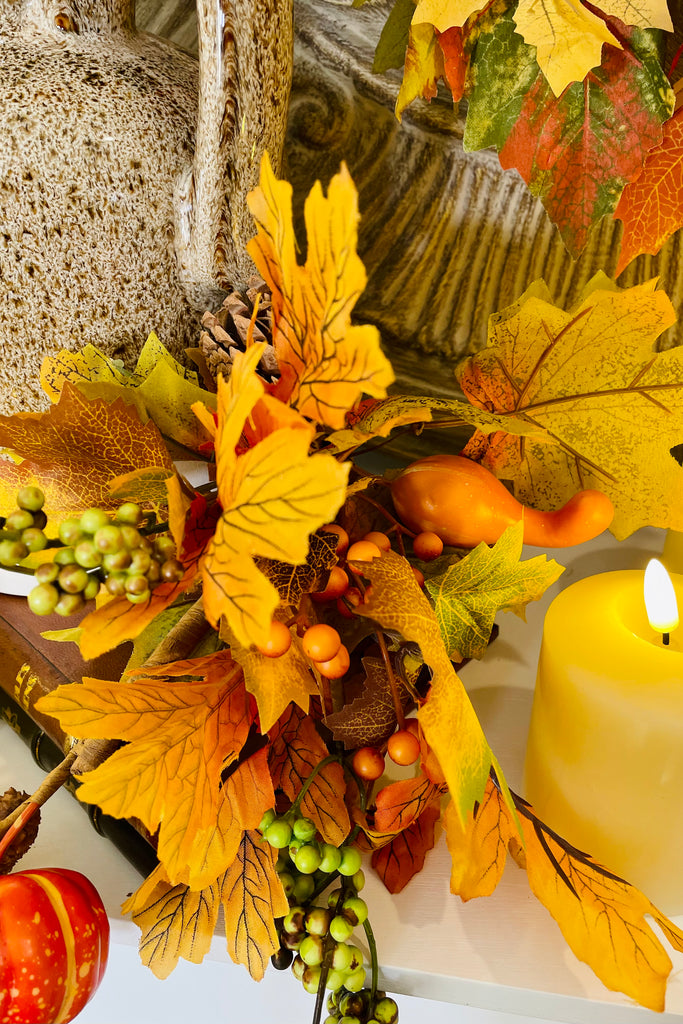 24" Pumpkin and Leaf Branches - Set of 2