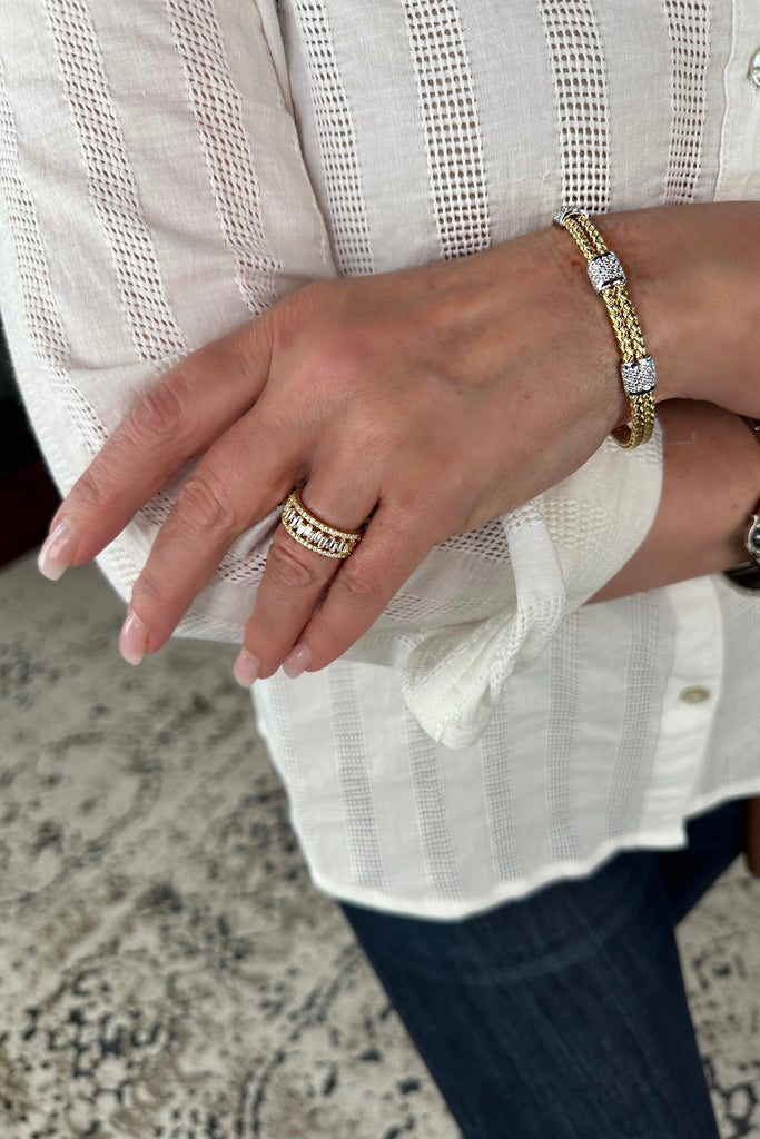 Sterling Italian 2-Row Woven Pave Station Cuff Bracelet