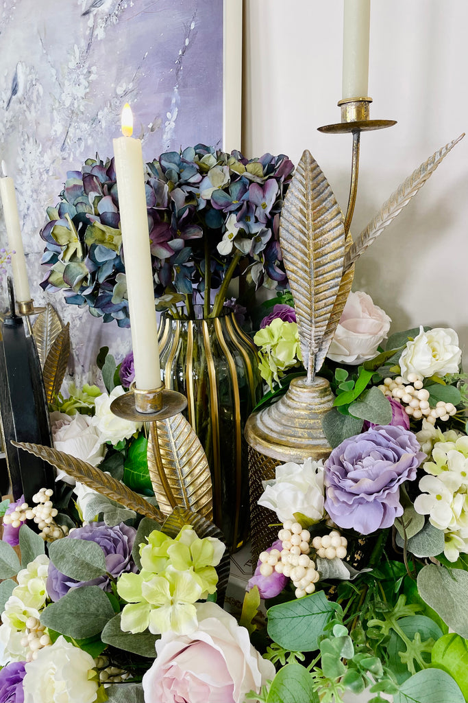Gold Metal Leaves Candleholder