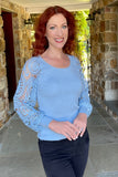 Crochet Lace Sleeve Scoop Neck Knit Top