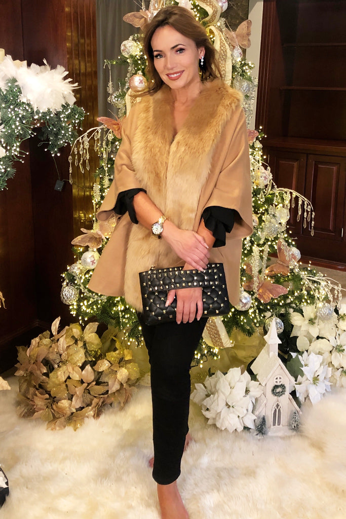Faux Fur Trimmed Cape