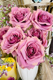 Velvet Pink Rose Blooms, Set of 6