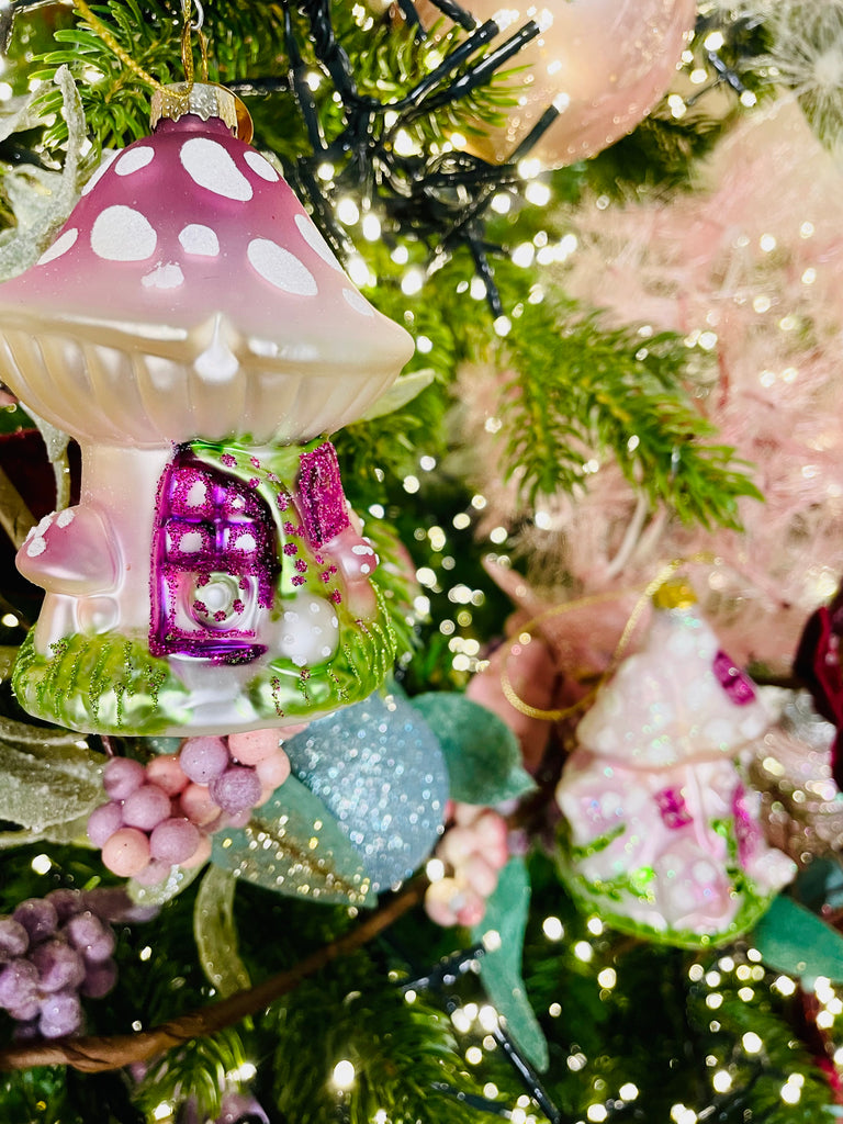 Magical Pink Toadstool Ornaments,Set of 4