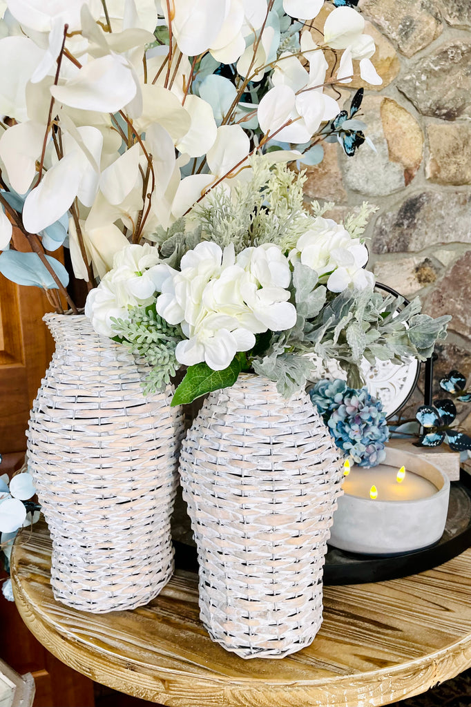 Whitewashed Willow Woven Vases - Set of 2