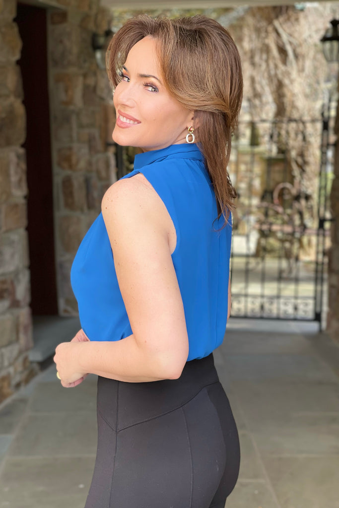 High-Neck Sleeveless Bodysuit in Classic Blue