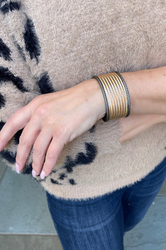 Italian Bi-Color Wide Woven Cuff Bracelet