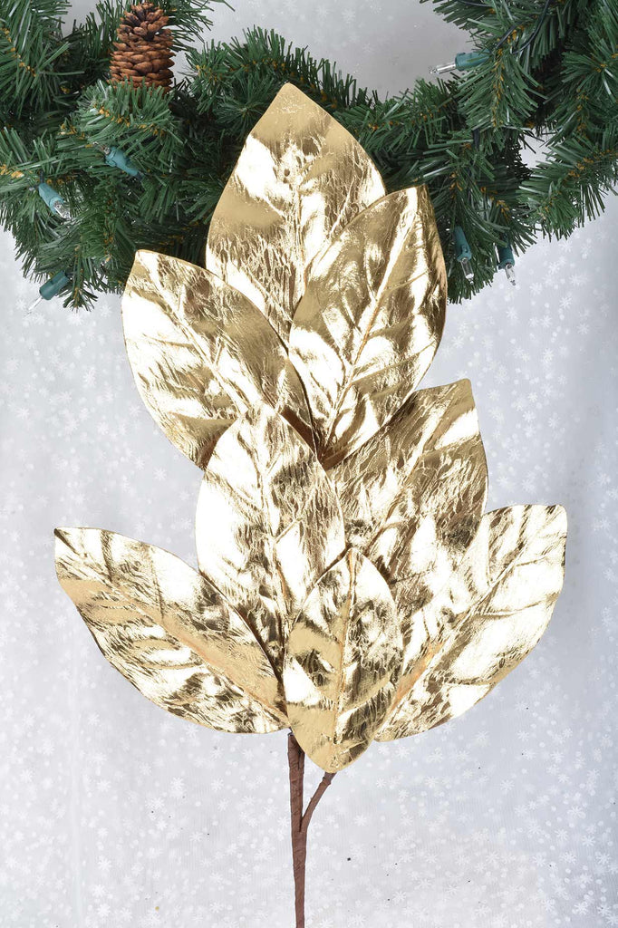Shiny Gold Magnolia Leaf Sprays, Set of 3