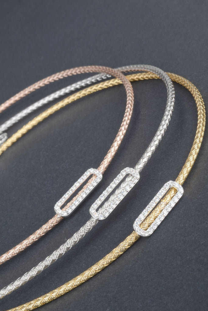 Italian Sterling Braided Woven Status Pave Oval Center Collar Necklace