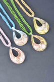 Italian Handcrafted Murano Glass Teardrop pendant with 6 Strand Murano Glass Bead Necklace