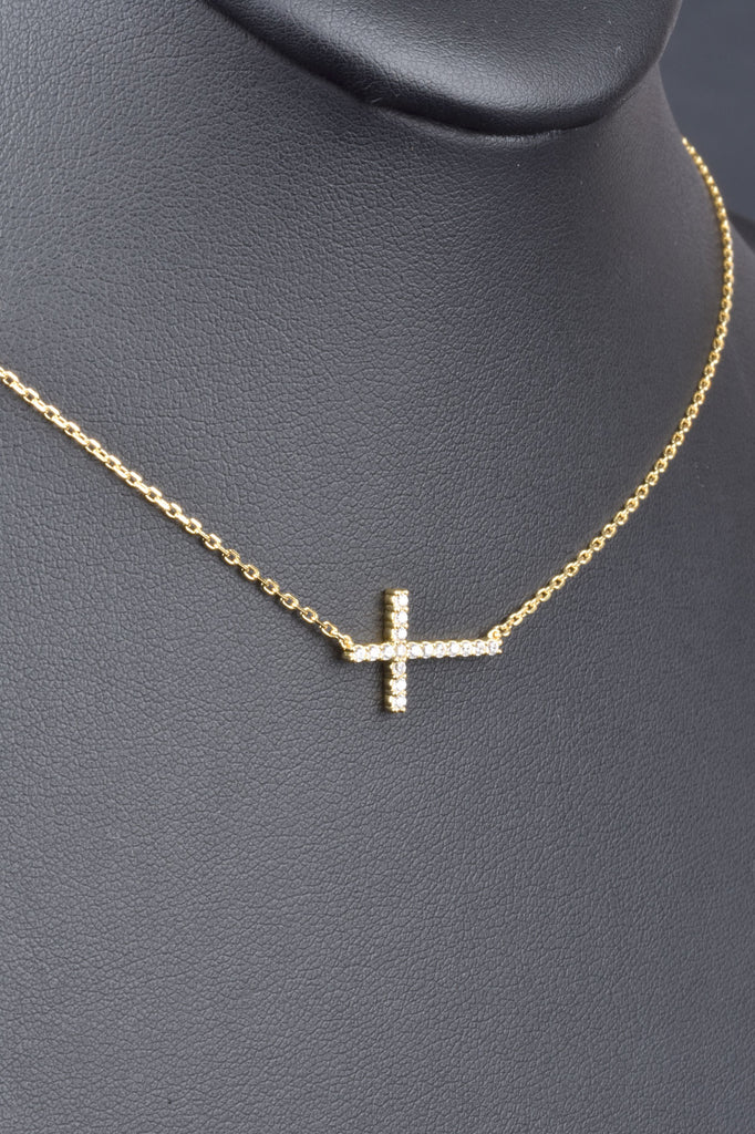 Sterling Pave Horizontal Cross Necklace
