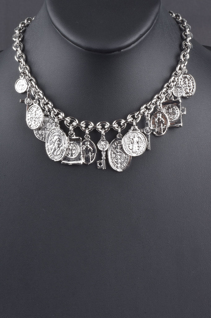 Italian Religious Medallion Charm Necklace