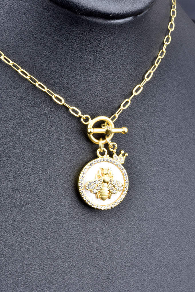 Handmade Cross, Heart or Bee Mother of Pearl Toggle Necklace