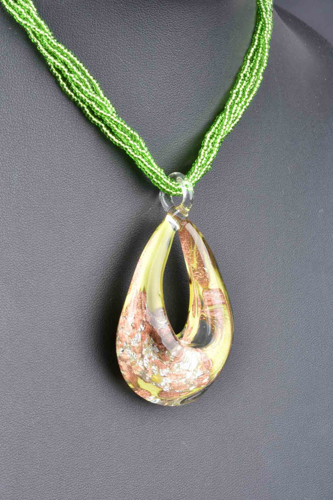 Italian Handcrafted Murano Glass Teardrop pendant with 6 Strand Murano Glass Bead Necklace