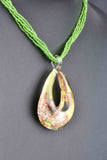 Italian Handcrafted Murano Glass Teardrop pendant with 6 Strand Murano Glass Bead Necklace