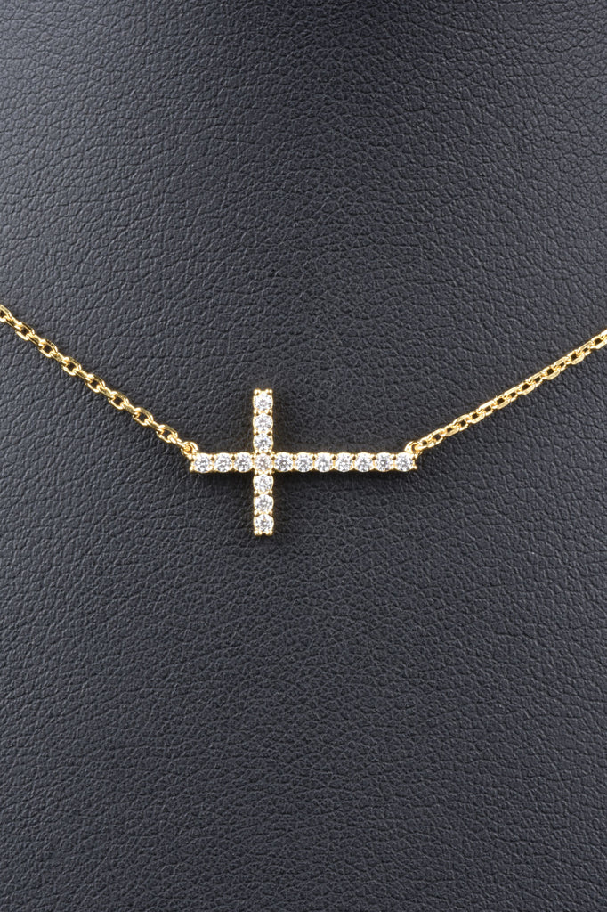 Sterling Pave Horizontal Cross Necklace