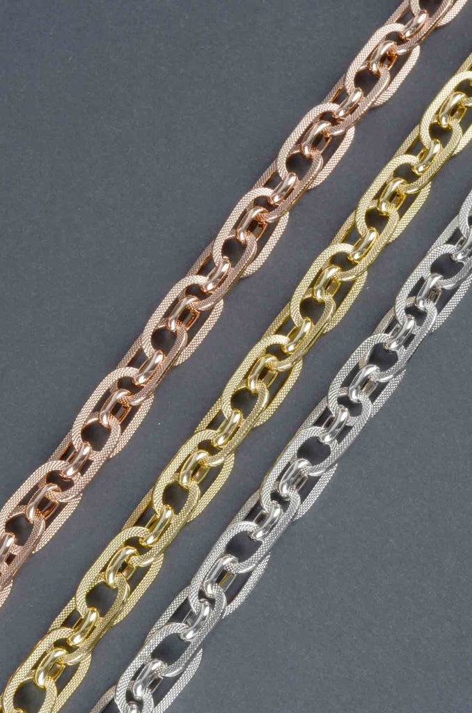 Italian Textured and Polished Interlocking Status Link Necklace