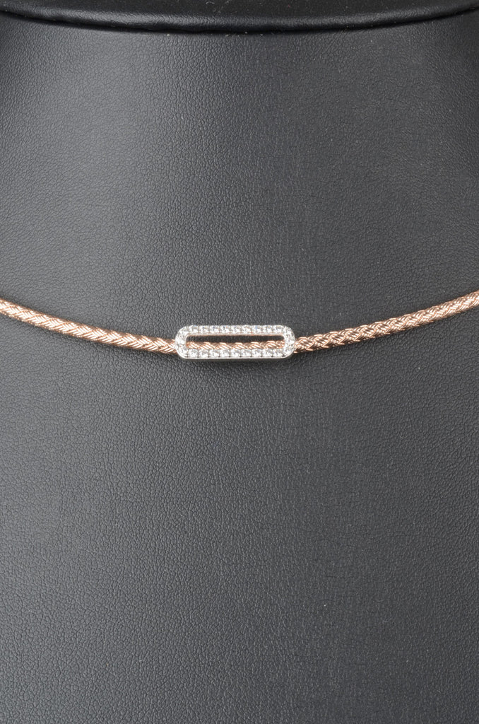 Italian Sterling Braided Woven Status Pave Oval Center Collar Necklace