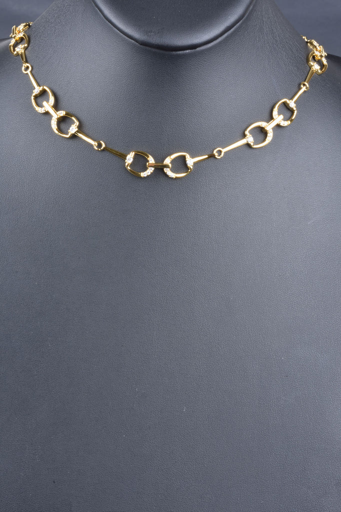 Italian Sterling Equestrian Pave Accent Status Link Necklace