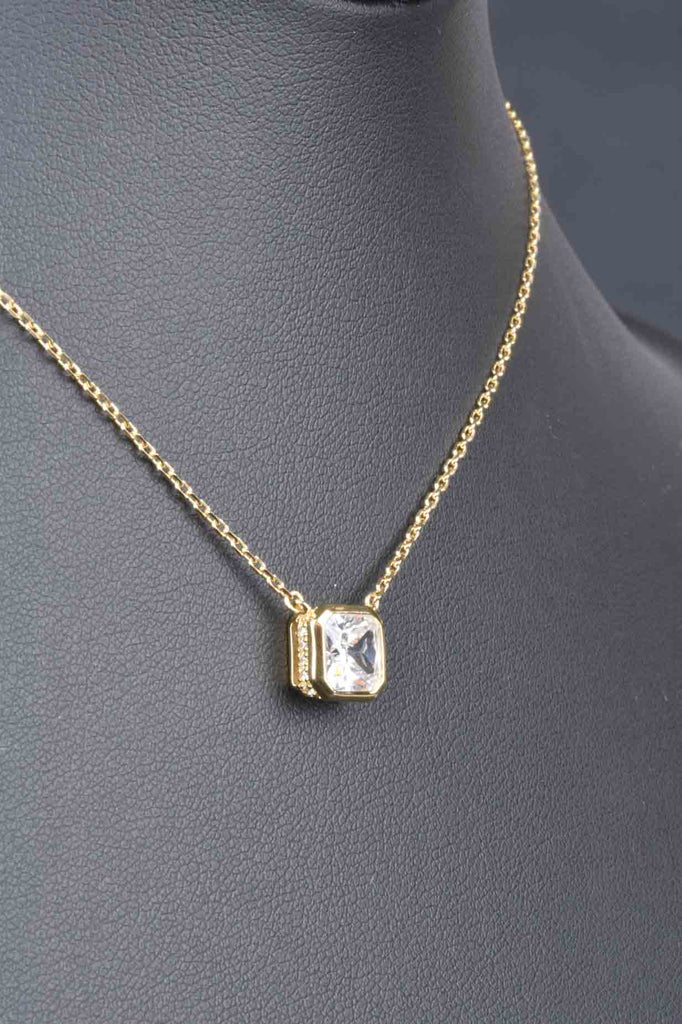 Sterling Special Cut Square Design Necklace with Pave Side Necklace