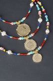 Sterling Colorful Bead and Cultured Pearl Coin Necklace