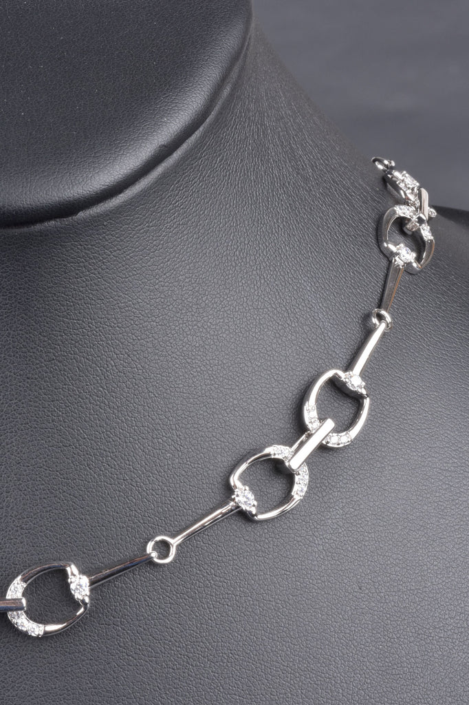 Italian Sterling Equestrian Pave Accent Status Link Necklace