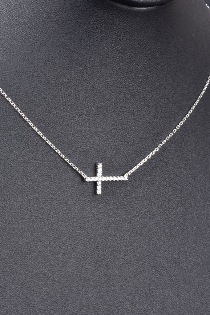 Sterling Pave Horizontal Cross Necklace