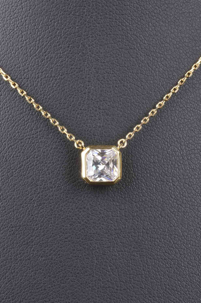 Sterling Special Cut Square Design Necklace with Pave Side Necklace