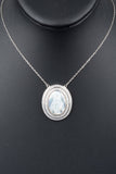 Carved Mother of Pearl Miraculous Medal with Pave Border Necklace