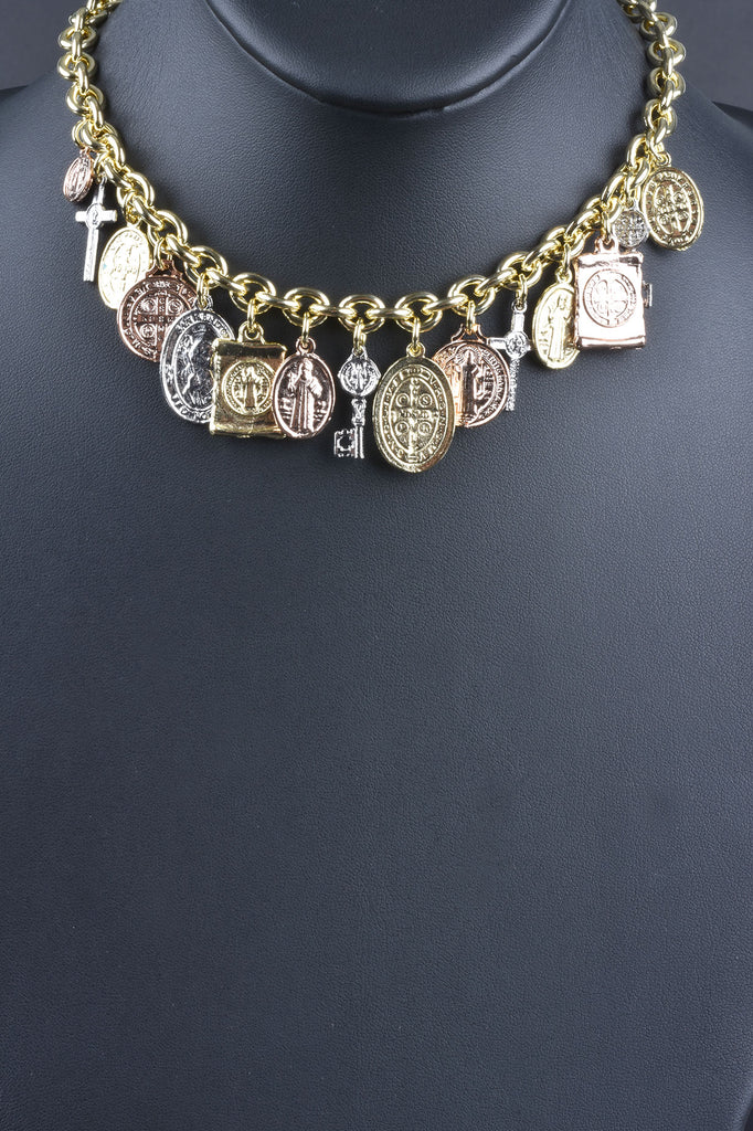 Italian Religious Medallion Charm Necklace