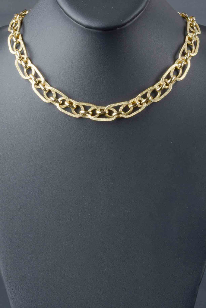 Italian Textured and Polished Interlocking Status Link Necklace