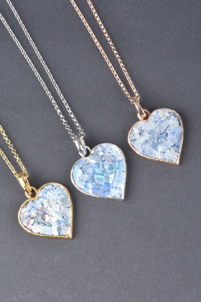 Sterling Handmade Roman Glass Heart Necklace