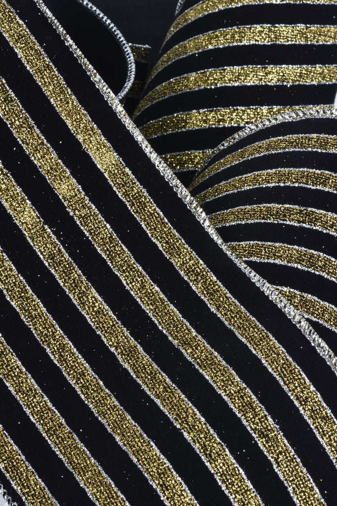 Silver Gold and Black Striped Luxury Ribbon