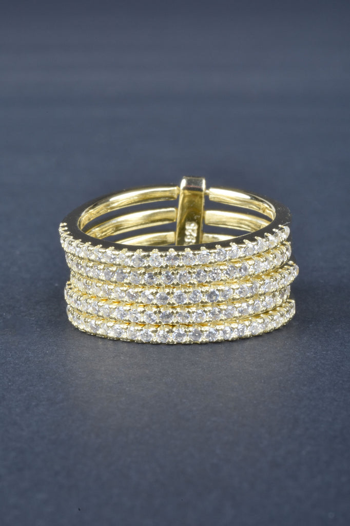 Sterling Handmade Set of 5 Stack Rings w/ Connector Bar