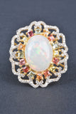 Handmade Ethiopian Opal Multi-Sapphire and Diamond Oval Ring